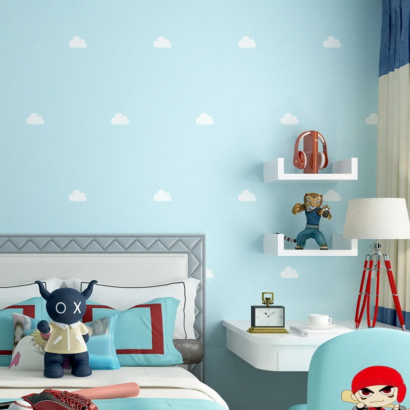 Warm fresh Nordic style wallpaper ins blue sky white clouds children's room boy girl room bedroom princess background wall paper