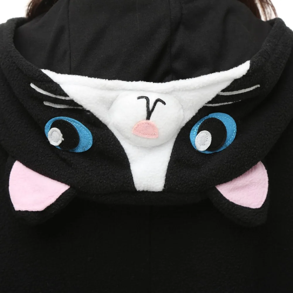 HKSNG животных Для Взрослых Черная Кошка Kigurumi пижамы для всей семьи с героями