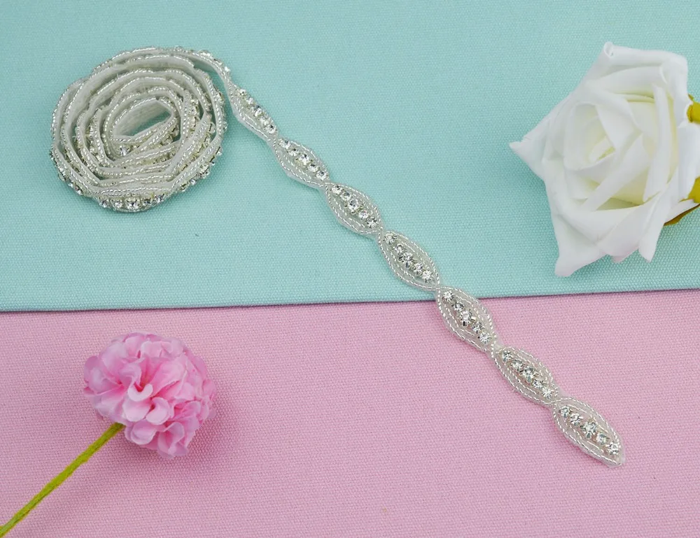 

1 Yard Handmade Clear Crystal Rhinestone Applique Iron-On Hot-Fix Sewing Crafts For Wedding Dress Bridal Sash Belt