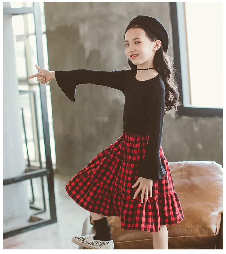 red ruffles plaid skirts for baby big girls Children students skirts kids clothes teenage 4 6 8 10 12 years long skirts clothing (4)