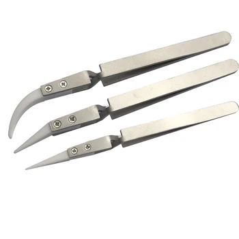 

3pcs/set Electronics Industrial Ceramic Tweezers Reverse Heat Resistant Conductive Curved Straight Tweezers Hand Tools Kits