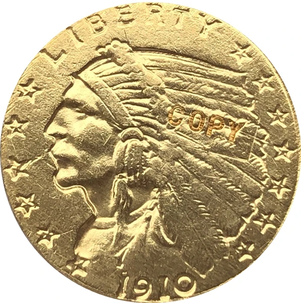 24-к позолоченный 1910 $5 золото индийская половина монета с изображением орла КОПИЯ