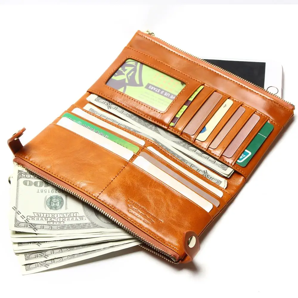 Цена Женские кошельки, натуральная кожа, средней длины, органайзер, кошелек, масло, воск, Воловья кожа, на застежке, Ретро стиль, женский клатч, ...