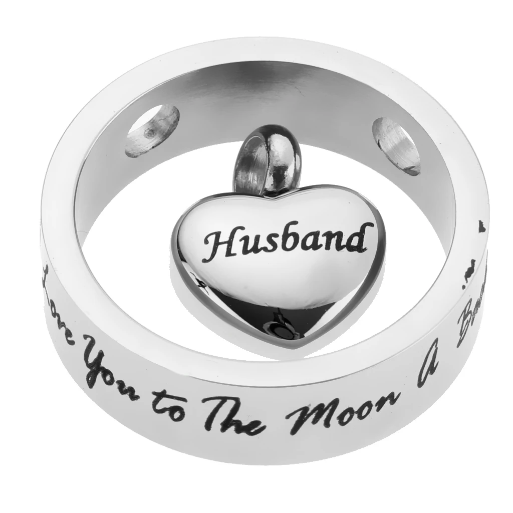 Round Loop Heart I Love You to the Moon and Back Stainless Steel Urn Pendant Memorial Keepsake Jewelry