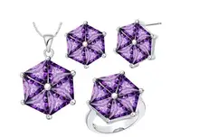 925 Sterling Silver custom – made new crystal suit purple Ring Women’s Necklace Earrings Jewelry Sets