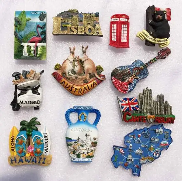 

1pcs USA UK Canada Australia Greece Portugal Spain Barcelona Madrid Fridge Magnets World Travel Souvenirs Home Decoration