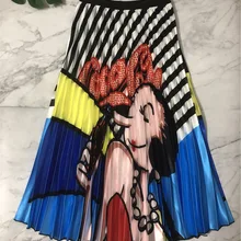 Длинные плиссированные юбки с мультяшным принтом, женская модная юбка, летняя повседневная африканская Женская одежда с супер цветком