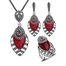 5 Colores Únicos de Plata Antiguo Plateado collar Conjuntos de Joyas de Resina de Color Rojo Y Cristal Colgante Collar Conjunto Joyería de Las Mujeres de Regalo de Navidad