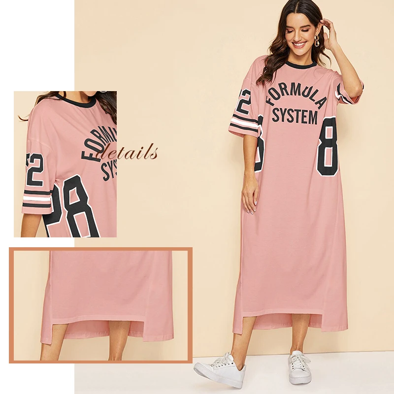 SweatyRocks, розовая туника с буквенным принтом, платье для женщин,, летняя уличная одежда с коротким рукавом, платья с коротким рукавом, Повседневное платье