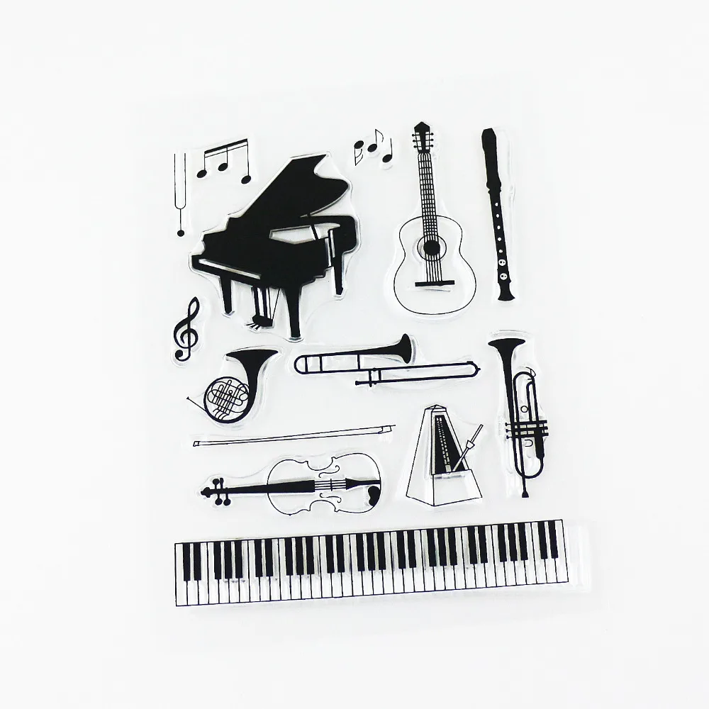 

new! music instruments clear stamp big size sheet scrapbooking silicone drawing tools