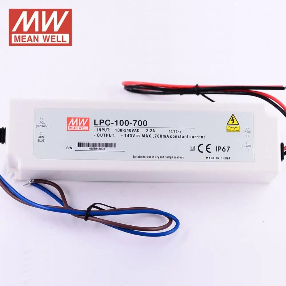 

Meanwell LPC-100W постоянного тока 500/700/1400mA Светодиодный источник питания 1050mA водонепроницаемый драйвер для светодиодной ленты освещения 1750mA 2100mA