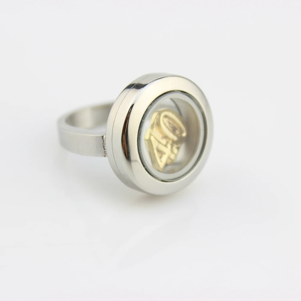 20MM Stainless steel twist screw floating charm locket rings with 40 floating charms silver