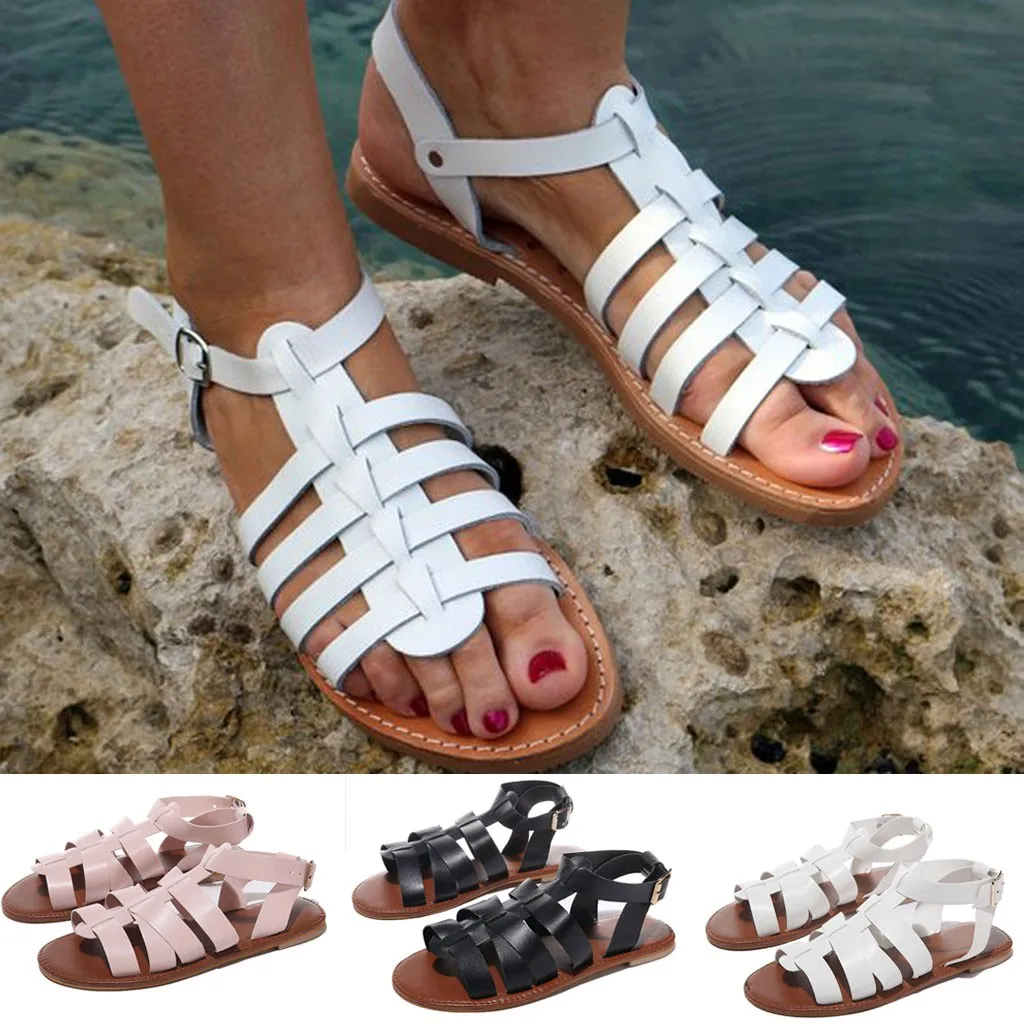 

Women Summer Beach Walk Shoes Buckle Open Toe Flat Sandals Casual Shoe fashion Round Toe Gladiator Roman Shoes Flat Shoes Apr 30