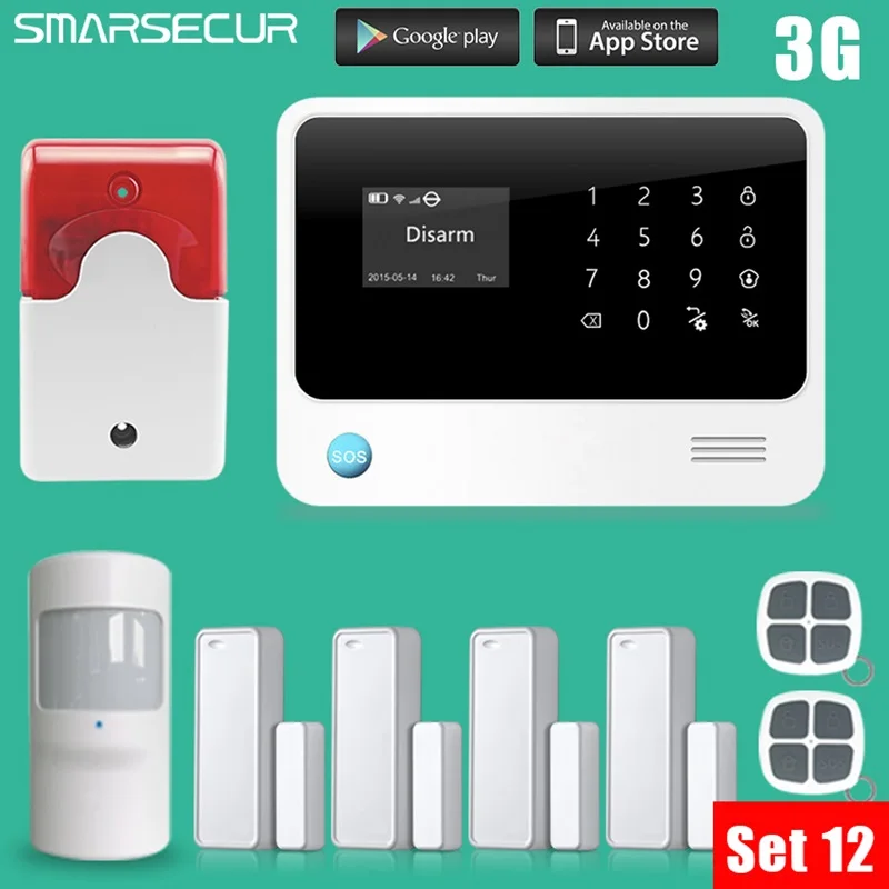 Smarsecur G90Bplus Беспроводная GSM сигнализация Android IOS приложение управление wifi GSM сигнализация сенсор комплект английский, русский, испанский голос - Цвет: SET 12