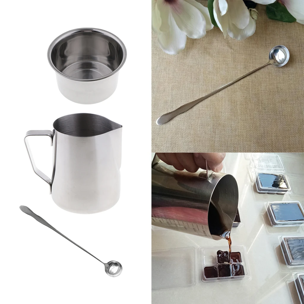 3pcs/set Stainless Steel Soap Candle Making Pitcher Wax Melting Pouring Pot  Double Boiler with Spoon DIY Craft Accessory 