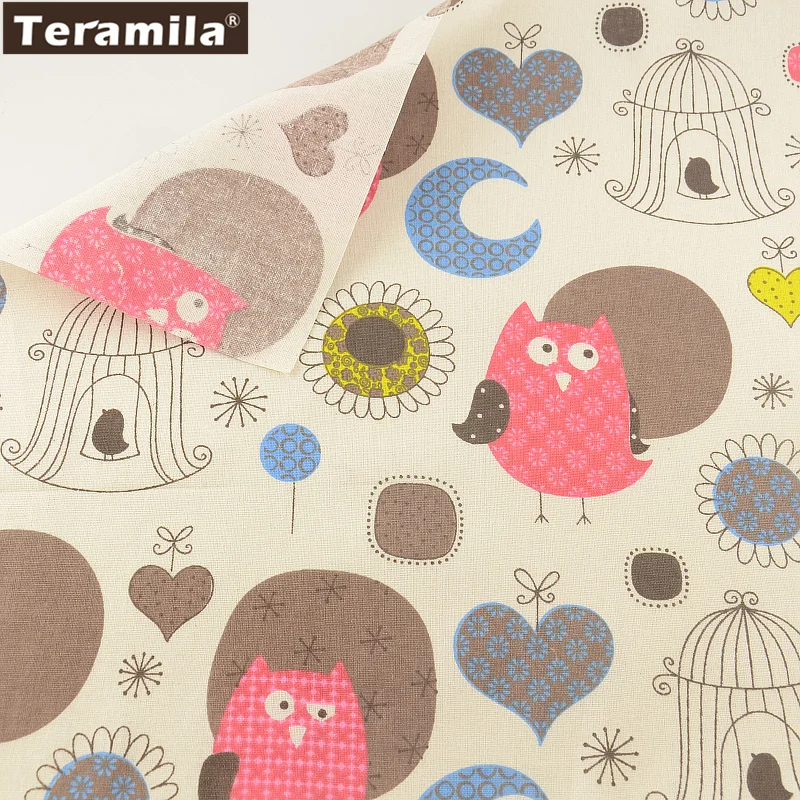 

Home Textile Cotton Linen Fabric Sewing Material Tissu Tablecloth Pillow Bag Curtain Cushion Pillow TERAMILA Cartoon Owls Style