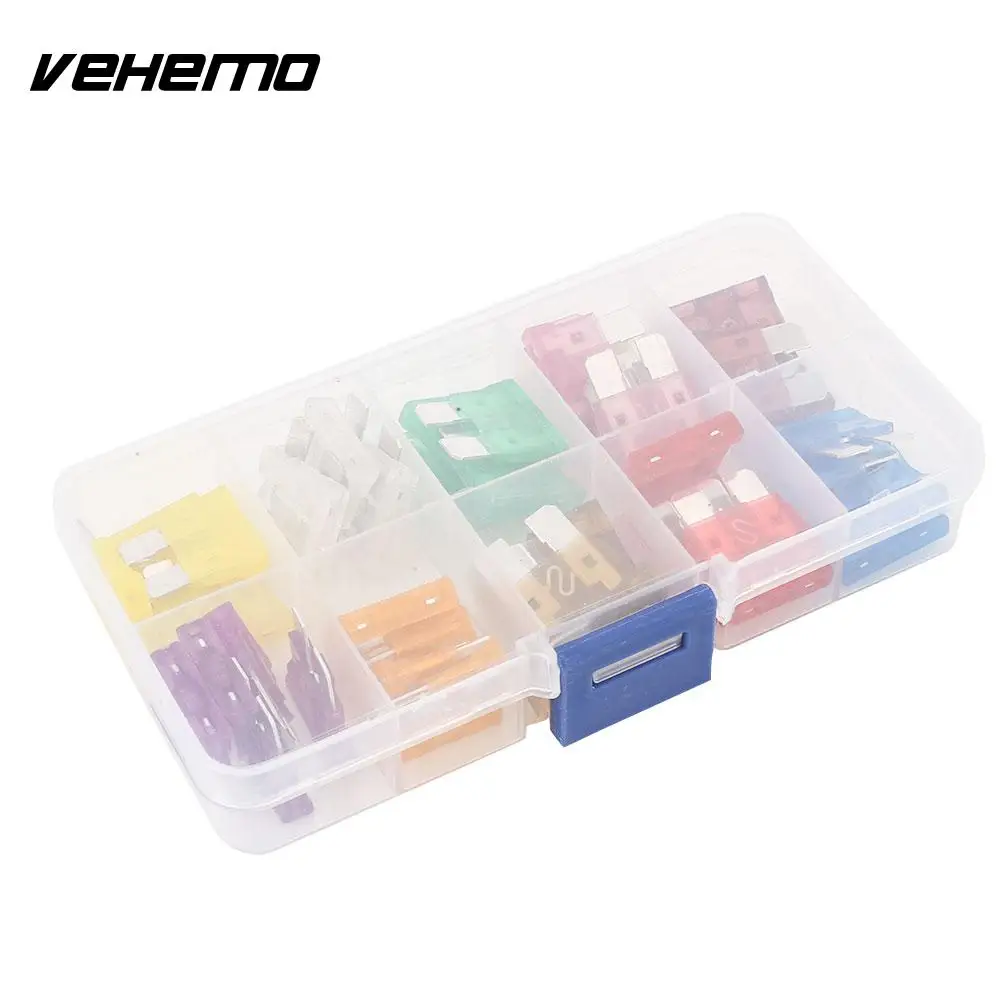 Vehemo 50 шт. средняя вставка тип лезвия комплект предохранителей ассортимент предохранителей автомобильная электрическая цепь протектор Crushproof лезвие предохранитель
