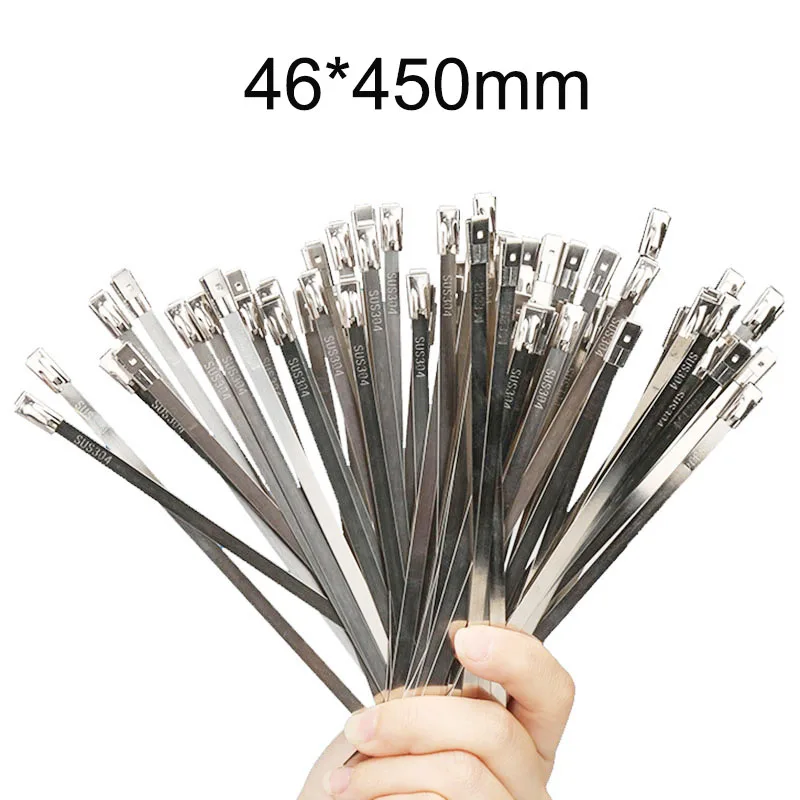 100Pcs 4.6mm x 450mm High Quality Stainless Steel Metal Cable Zip Tie