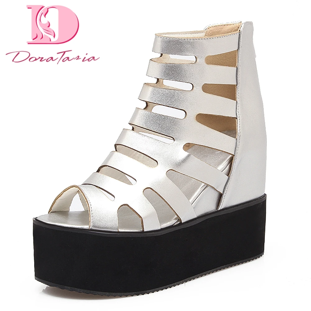 

Fashion Light Peep Toe Ankle Boots Woman Leisure High Heels Summer Boots Woman Large Size 32-43 Platform Gladiator Women Shoes