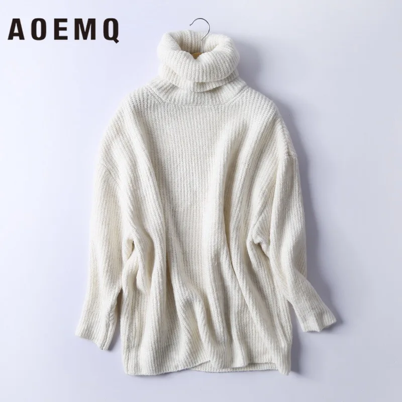 

AOEMQ Sweater High Street Turtleneck Warm Winter Clothing Thick-warm Sweater Pullovers Plus Size Loose Sweater for Women