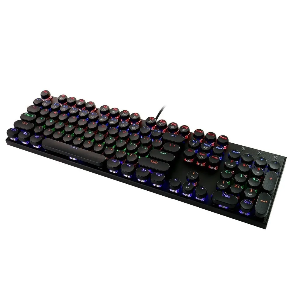 

Full Size Typewriter Keyboard Retro Round Keycap LED Backlit 104 Keys Mechanical Keyboard Clicky DIY Outemu Blue Switches K350S
