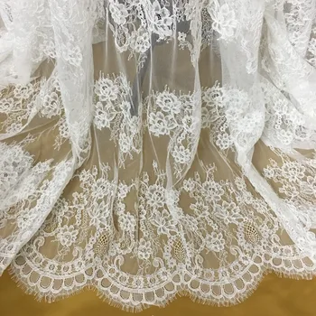 

Wholesale 3meters Off white tulle cord lace fabric vintage european wedding lace bridal fabric french lace with eyelash!