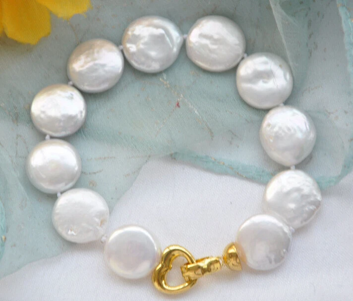 

FREE shipping>>>>z5573 8" 14mm white coin freshwater pearl bracelet