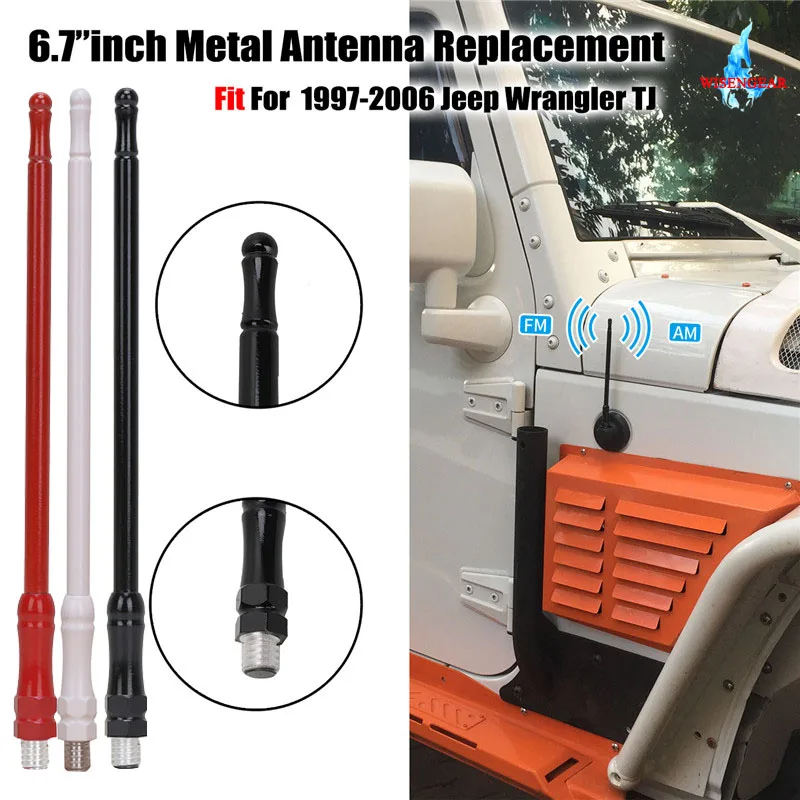 

6.7'' 6MM FM Antenna AM Radio Antennas Signal Amplifier For Jeep Wrangler TJ 1997-2006 Aluminium Roof Aerial Mast Whip WISENGEAR