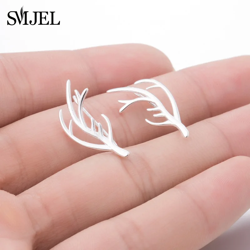 

SMJEL Luxury Women Earrings Deer Horn Ear Pin Vintage Stag Ear Climber Jewelry Reindeer Horn Stud Earring boucle d'oreille