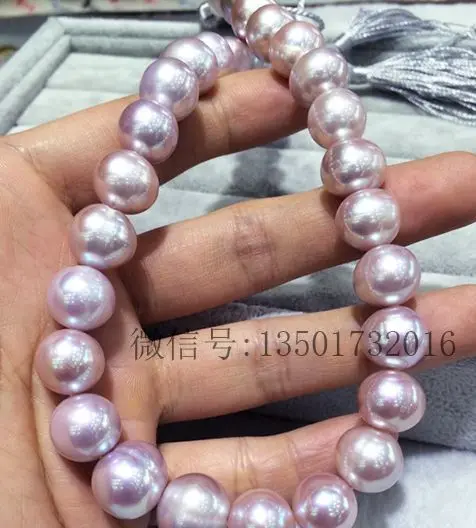 

elegantl18"13-14MM huge MNATURAL SOUTH SEA LAVENDER PEARL NECKLACE 18INCH14KGP