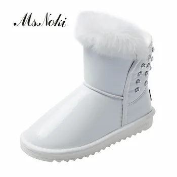 

Ms.Noki fashion rivet solid boots women flat with warm plush winter boots woman slip on round toe female snow boots ankle shoes