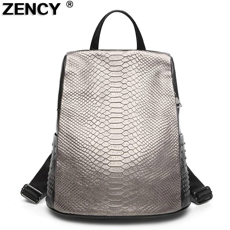 Kopen ZENCY 100% Originele Lederen Designer Krokodil Patroon Vrouwen Dames Daily Rugzakken Vrouwelijke Mode Koeienhuid Tassen Knapzak