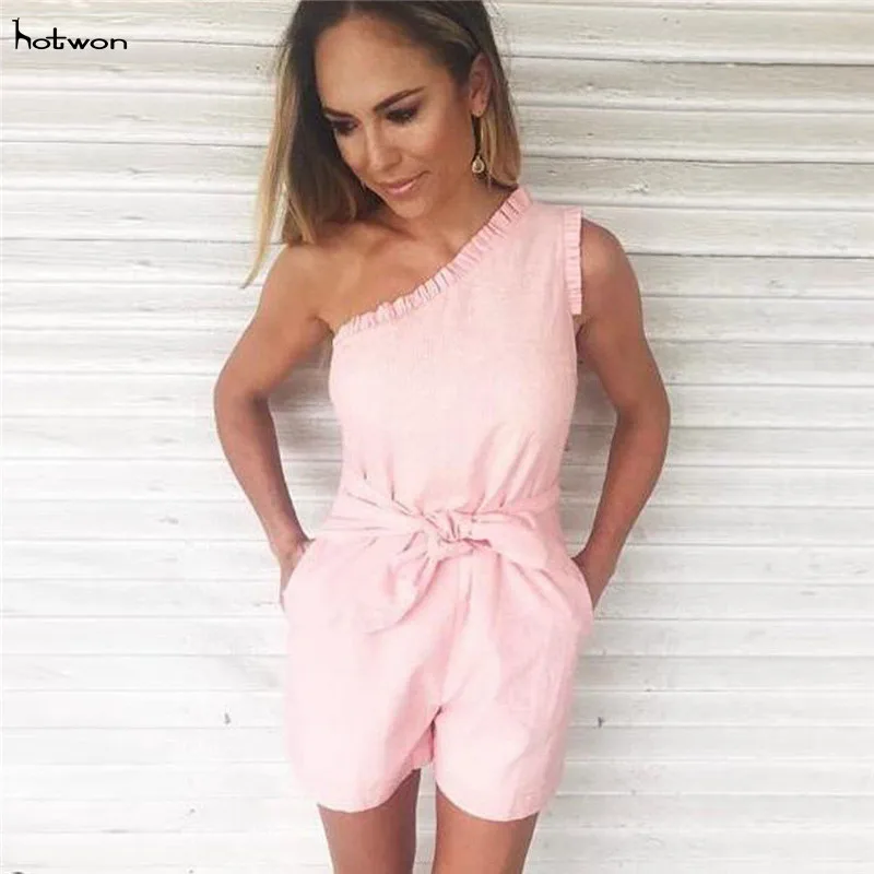 

New Hot Sale Women Casual One Shoulder Sleeveless Short Jumpsuit Playsuit Romper Bodysuit