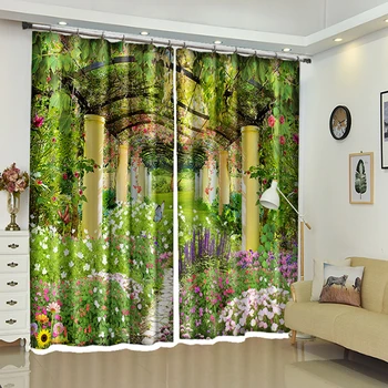

New 3D Blackout Window Curtains Green Plant Corridor Scenic Pattern Thicken Washable Polyester Bedroom Curtains for Living Room