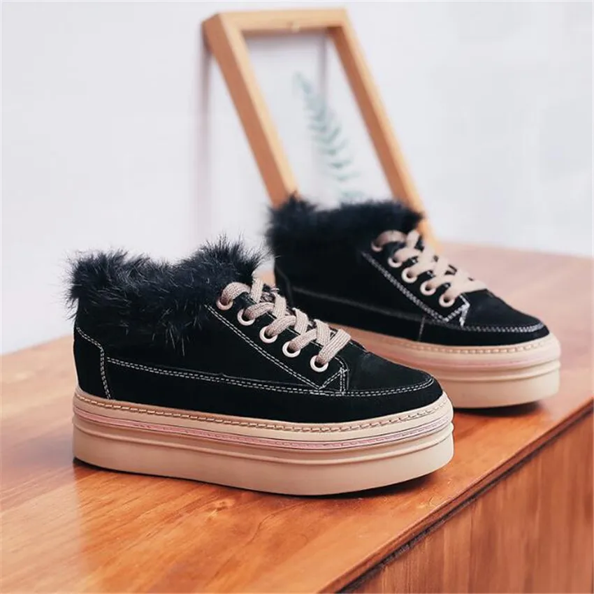

ZOUDKY 2018 Autumn and Winter New Korean Slim Student Set Black Furry Thick-soled Muffin Shoes with Heightened Muffin BANA MAMA