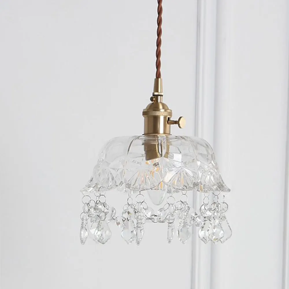  Vintage brass crystal glass Pendant lamp living room Fixtures Glass European Retro Pendant Lighting - 33011488548