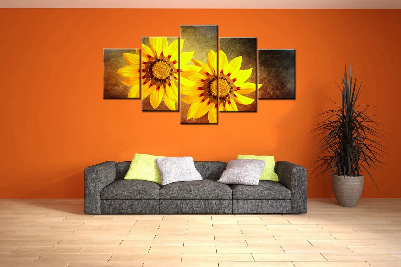 5 панелей желтый цветок Хризантема настенная живопись холст печать картина для комнаты офис Декор стены цветок украшения дома