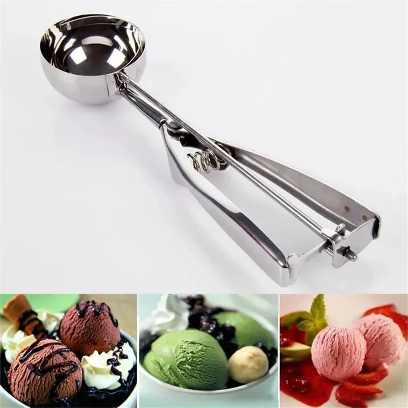 

1pc Stainless Steel Ice Cream Spoon Watermelon Jelly Yogurt Cookies Spring Handle Spoon Kitchen Cookies Accessories