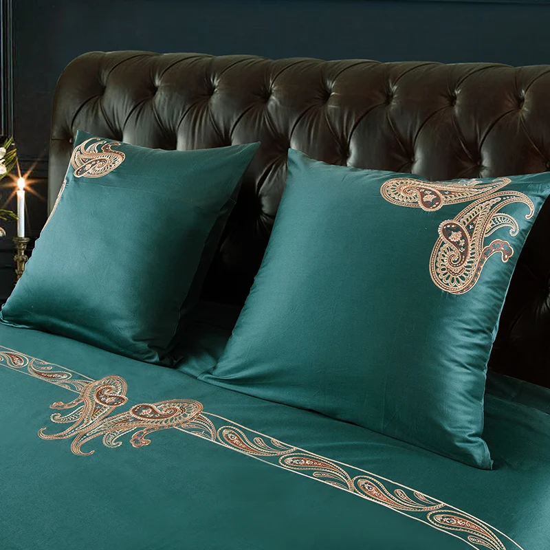 Waliicorners 60SEgyptian Cotton Embroidered Luxury Royal Bedding Set 4/6Pcs King Queen Size Duvet Cover Bed Sheet set Decorative Pillowcases 41 12