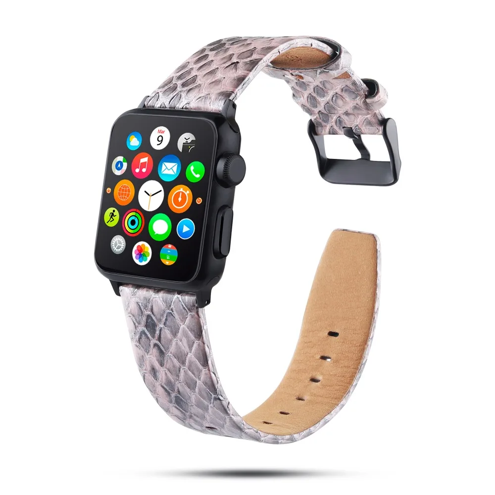 Ремешки из змеиной кожи для Apple Watch 4, 3, 2, 1, кожаный ремешок для Apple Watch 42 мм, 44 мм, 38 мм, 40 мм, для iWatch, ремешок 42 мм, 44 мм