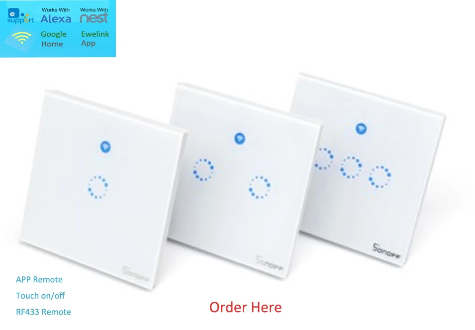 Sonoff T1 Smart WiFi RF APP Touch Control Wall Light Switch 1 Gang 86 Type UK Panel Wall Touch Light Switch Alexa Nest Ewelink
