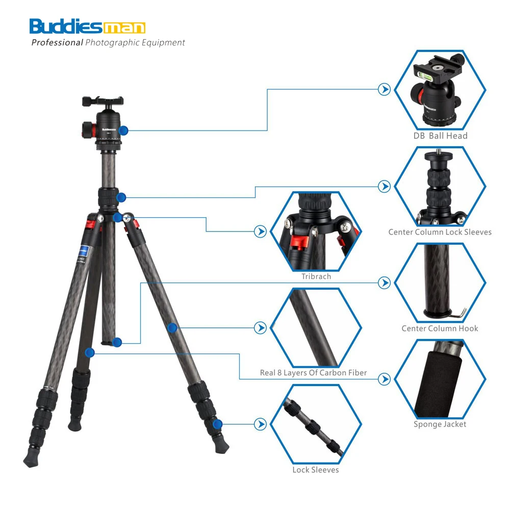 

Buddiesman Tripod Monopod With Ball Head,Universal Camera Mount 1/4" Quick Release, Portable & Foldable for Travel DT-1541T