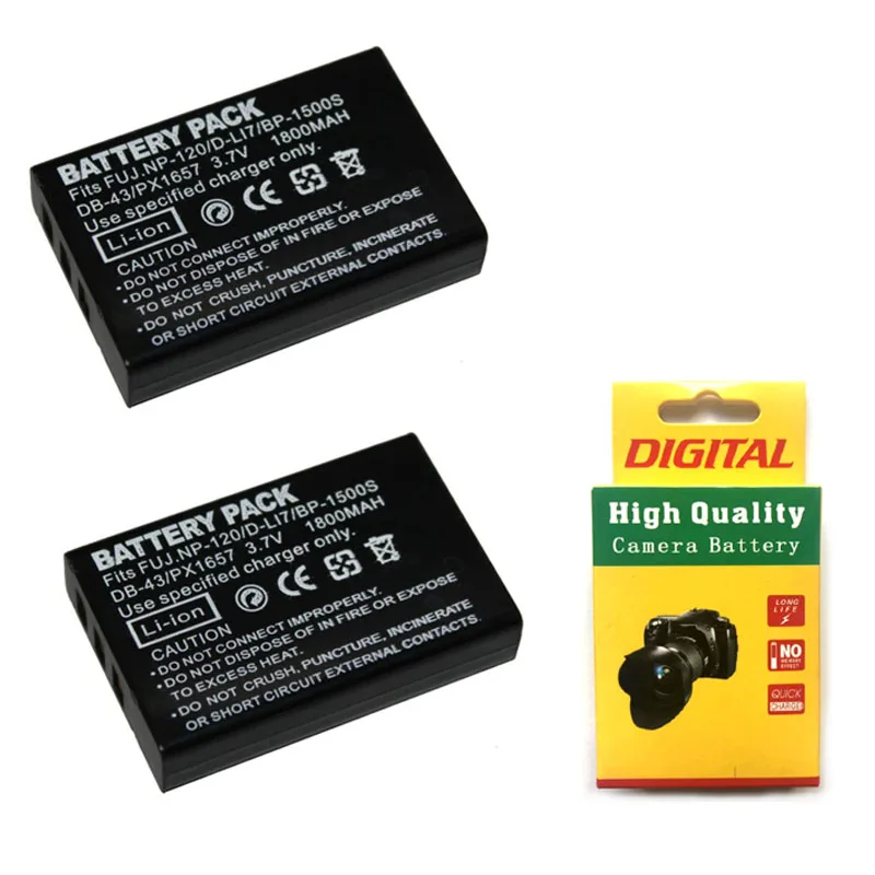 

Lot 2PCS 1800mAh D-LI7 DLI7 D-L17 NP120 NP-120 Camera Battery For Pentax Optio MX MX4 450 750 Fujifilm Fuji FinePix F10 F11 M603