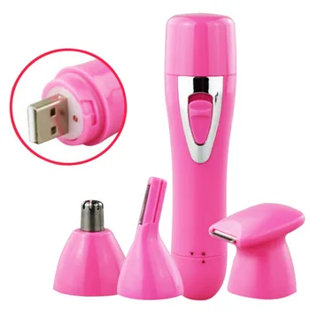 

4 in 1 Multi-Functional USB Rechargeable Shaver Eyebrow Shaping Nose Ear Hair Removal Device Armpit Razor Makeup