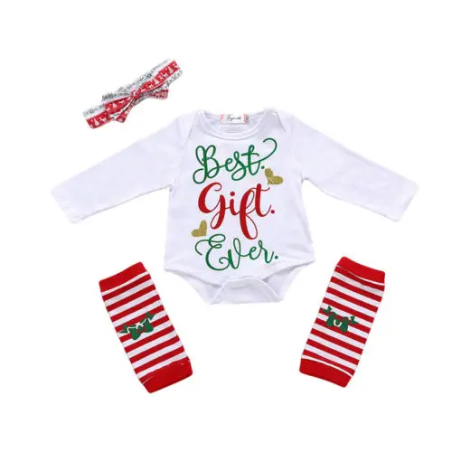 

christmas baby clothes 3pcs set infant Baby Girls Xmas Playsuit Bodysuit Romper + Leggings Outfits Set Clothes for new year