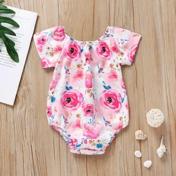 

Fashion Summer Baby Girls Sets Clothes Bodysuit Flower Printed Baby Girl Outfits