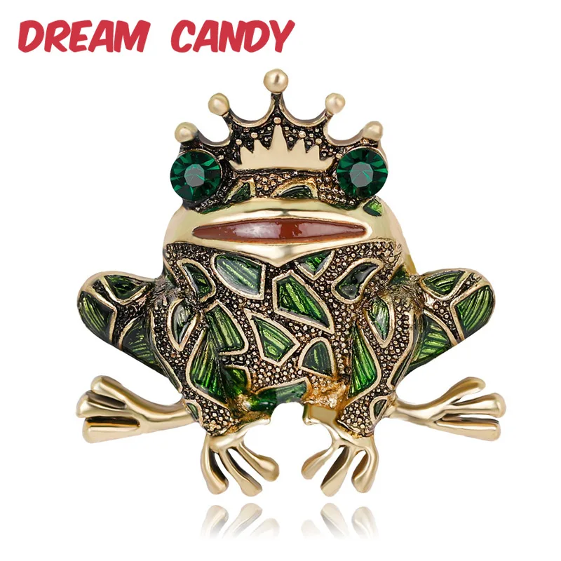 

Dream Candy Vintage Green Enamel Frog Brooches for Women Creative Jewelry Crown Animal Brooch Pin Coat Accessories Gifts 2019