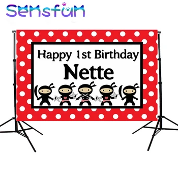 

7x5ft Vinyl Cloth Cartoon red white pot dots ninja Children Birthday Custom Photo Studio Backdrops Background 220x150cm