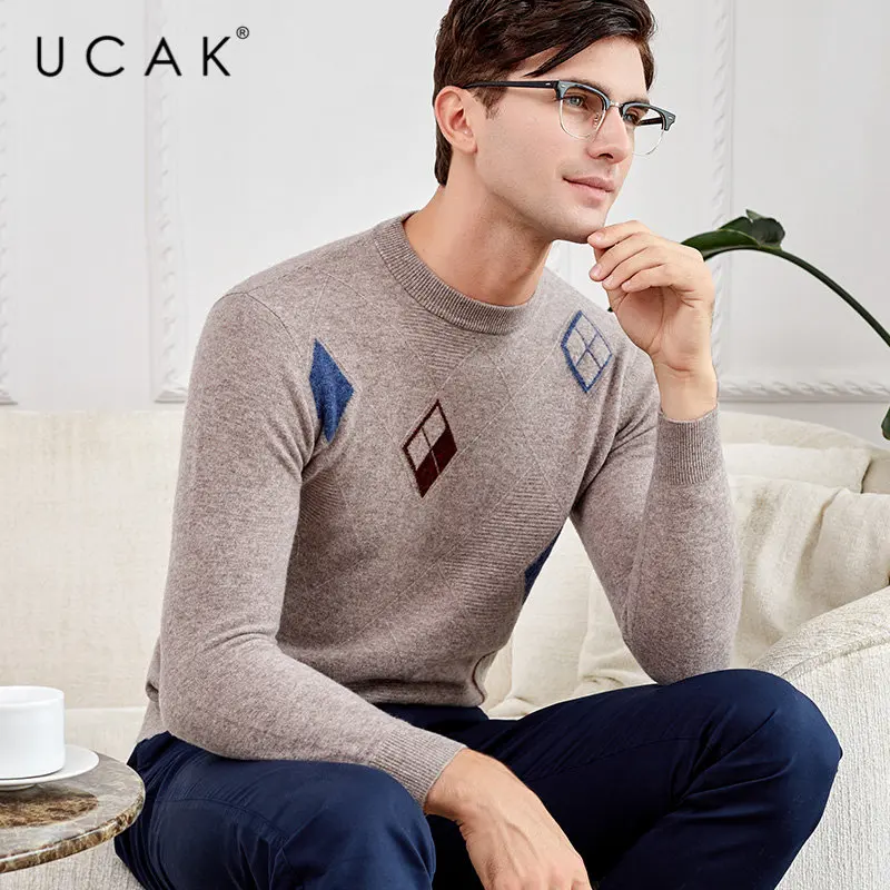 UCAK Brand Merino Wool Sweater Men Streetwear Casual Plaid O-Neck Pull Homme Autumn Winter Soft Warm Cashmere Pullover Men U3040 UCAK Brand Merino Wool Sweater Men Streetwear Casual Plaid O-Neck Pull Homme Autumn Winter Soft Warm Cashmere Pullover Men U3040