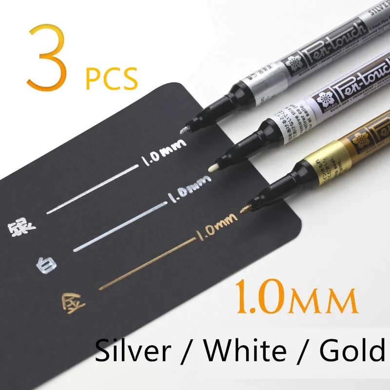 3 шт. металлические маркерные ручки набор серебряных золотых белых перманентных цветных чернил EF F средняя точечная кисть для манги Рисование художественные принадлежности F863 - Цвет: 1.0mm Fine set